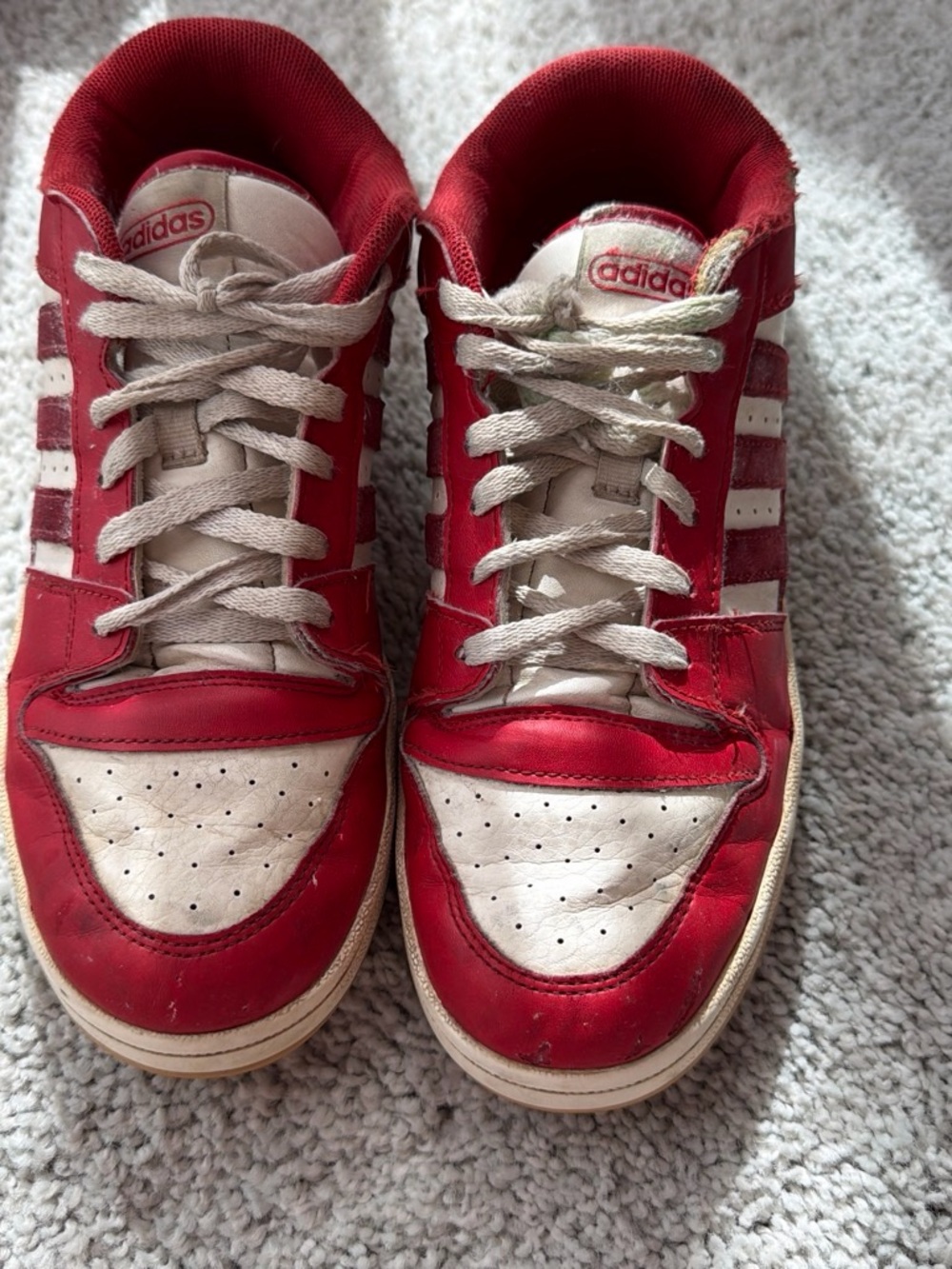 Adidas Men’s Red and White Low-Top Sneakers